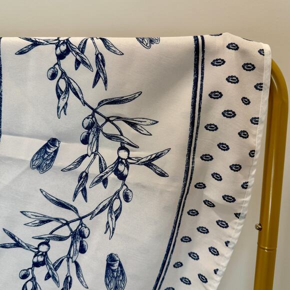 Provence-Style Round Tablecloth 68.5” – Olive Branch Blue & White - Picture 3 of 6